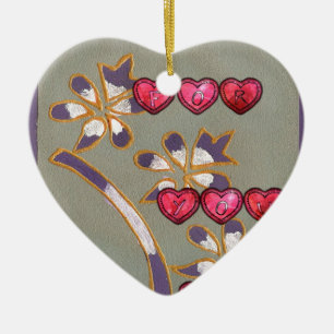 For You From Me: Beautiful Floral Hearts Design Ceramic Tree Decoration