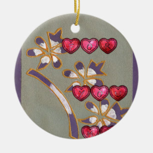 For You From Me: Beautiful Floral Hearts Design Ceramic Tree Decoration