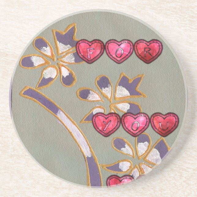 For You From Me: Beautiful Floral Hearts Design Coaster (Front)
