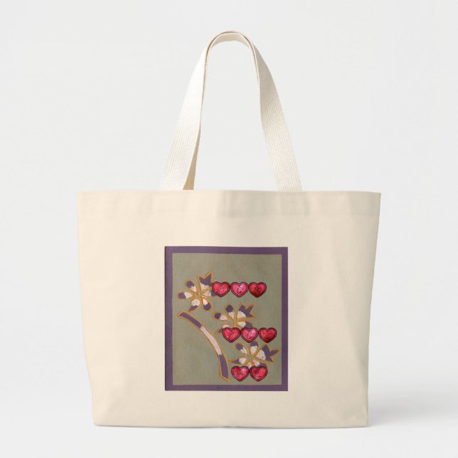 For You From Me: Beautiful Floral Hearts Design Large Tote Bag (Front)