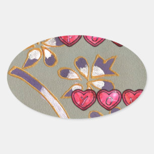 For You From Me: Beautiful Floral Hearts Design Oval Sticker