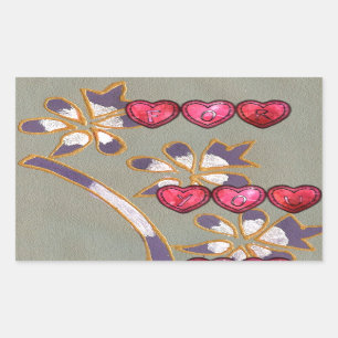 For You From Me: Beautiful Floral Hearts Design Rectangular Sticker
