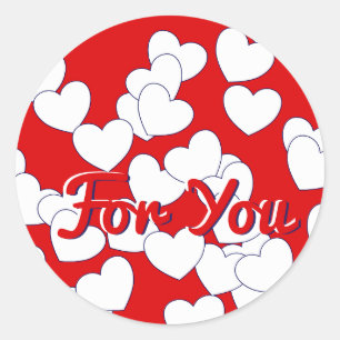 'For You' - Lovely Red And White Hearts For Gifts Classic Round Sticker