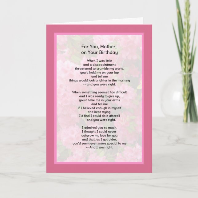 For You Mother, On Your Birthday Card (Front)