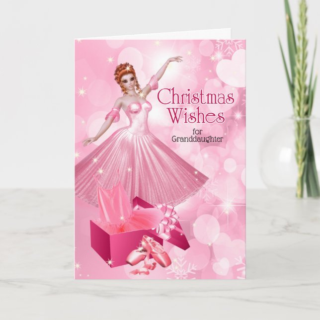 for Young Granddaughter Pink Christmas Ballerina Holiday Card (Front)
