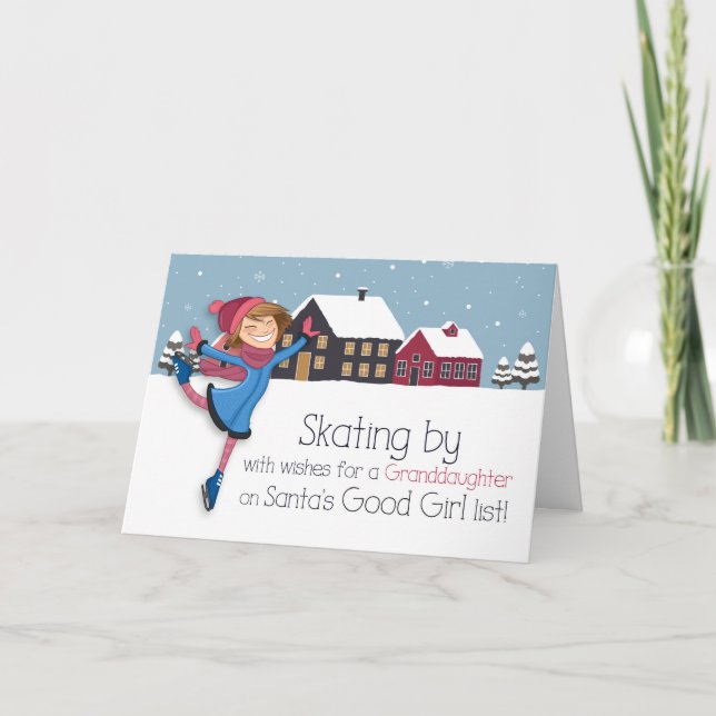 for Young Grandddaughter Winter Ice Skater Holiday Card (Front)