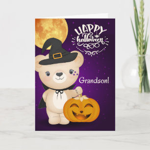 for Young Grandson Teddy Bear Witch Halloween Card