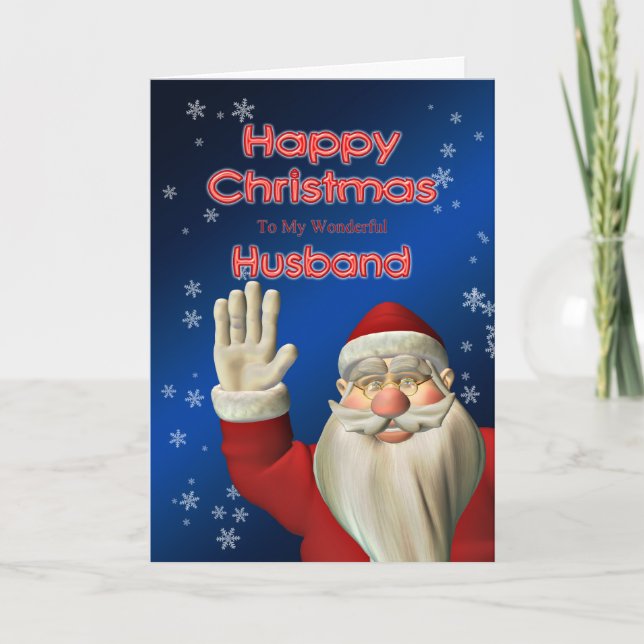 For your Husband, a Santa waving Christmas card (Front)