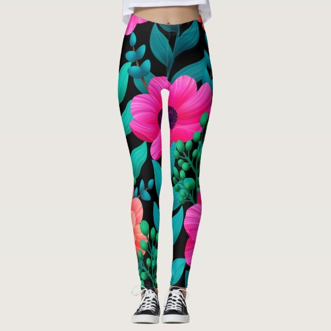 Foral And Glamour Seamless Pattern Natural Spring Leggings (Front)