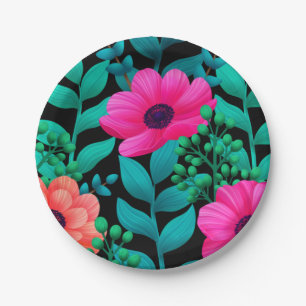 Foral And Glamour Seamless Pattern Natural Spring  Paper Plate