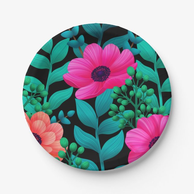 Foral And Glamour Seamless Pattern Natural Spring  Paper Plate (Front)
