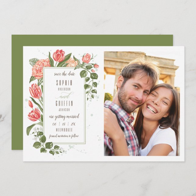 Foral Embrace Save the Date Photo Card (Front/Back)