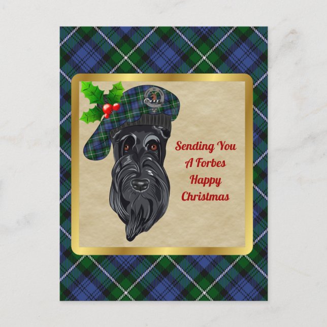 Forbes Clan Badge & Tartan Christmas Postcard (Front)