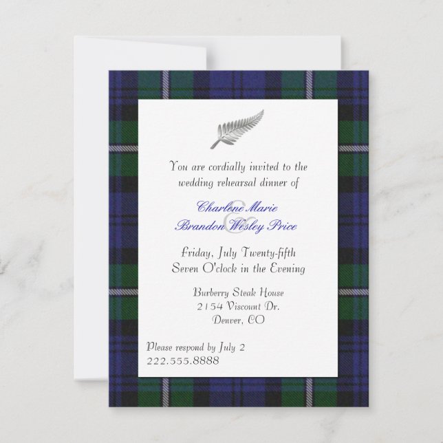 Forbes Plaid Wedding Rehearsal Dinner Invitation (Front)