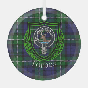 Forbes Scottish Clan Tartan & Crest Glass Tree Decoration
