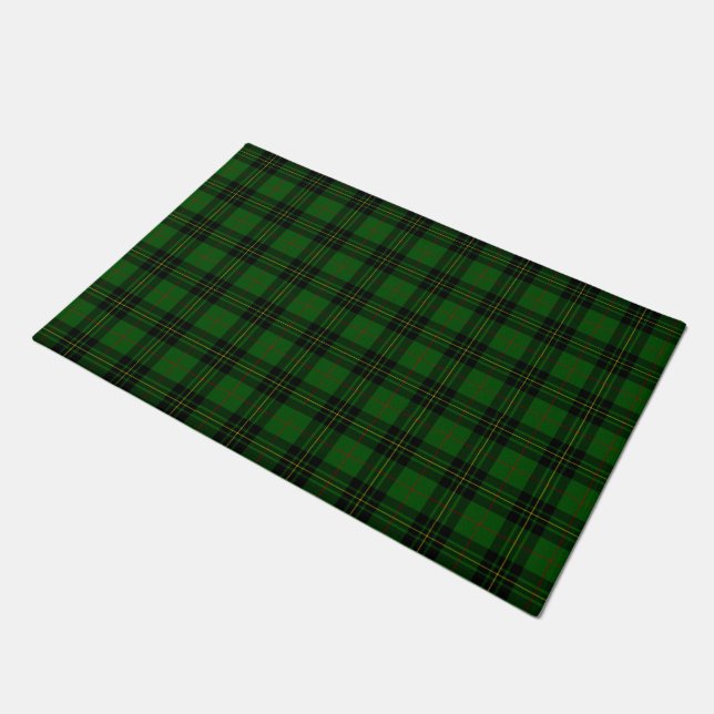 Forbes tartan green black plaid doormat (Angled)