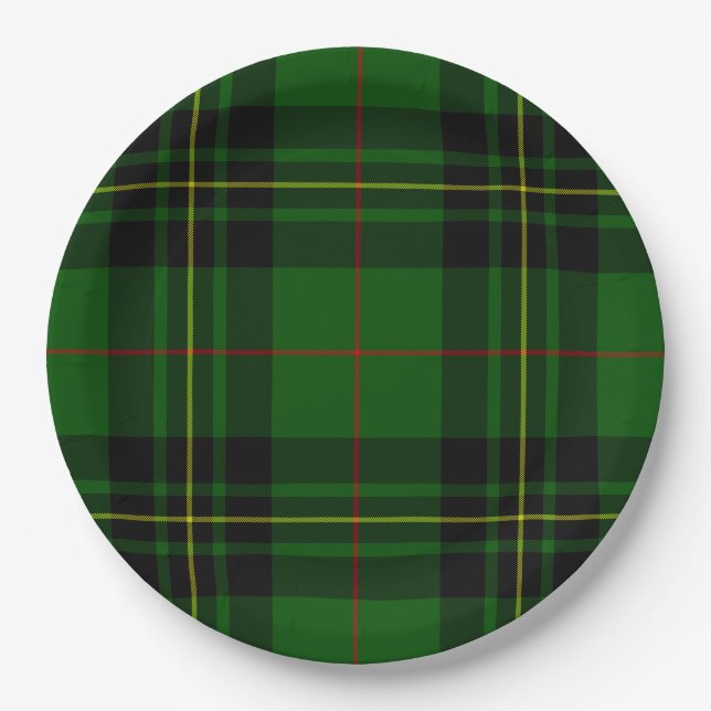 Forbes tartan green black plaid paper plate (Front)