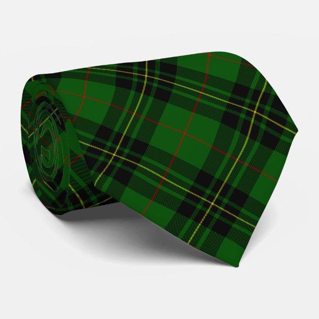 Forbes tartan green black plaid tie (Rolled)