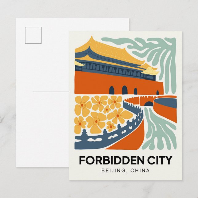 Forbidden City Beijing China travel floral art Postcard (Front/Back)