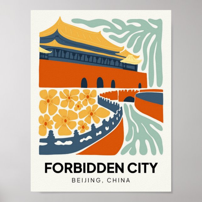 Forbidden City Beijing China travel floral art Poster (Front)