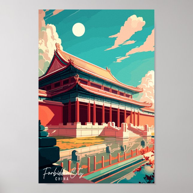 Forbidden City China vintage travel illustration Poster (Front)