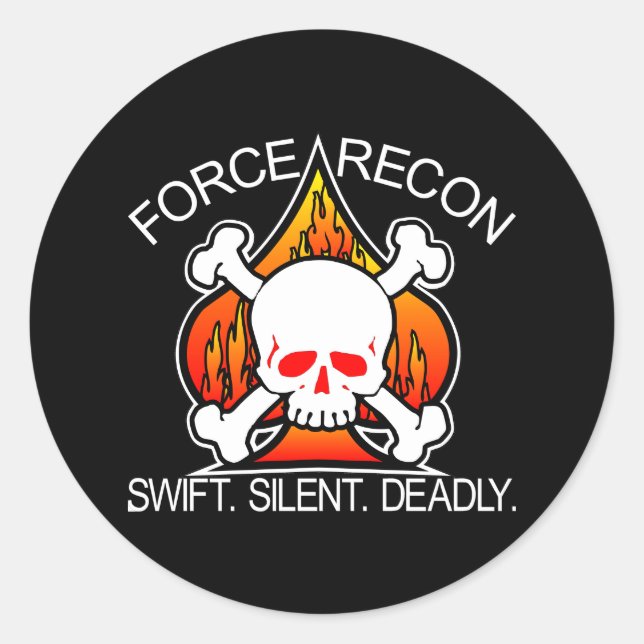 Force Recon Skull Black Classic Round Sticker (Front)