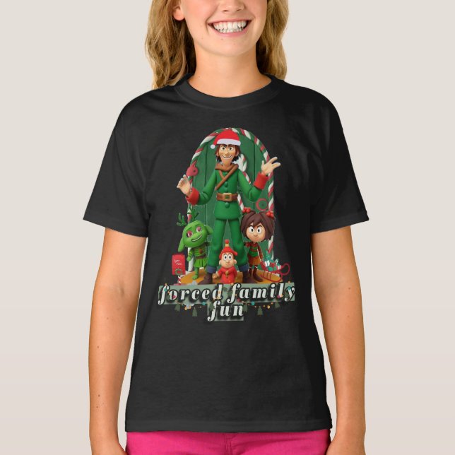 Forced Family Fun Christmas Tee | Funny Holiday El (Front)