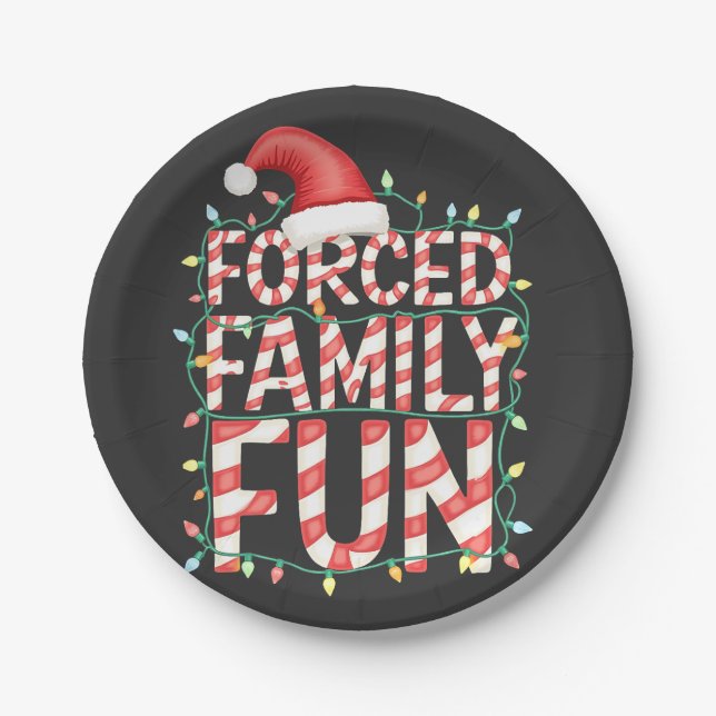 Forced Family Fun Funny Family Matching Outfit Paper Plate (Front)