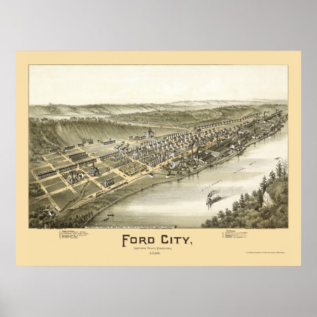 Ford City, PA Panoramic Map - 1896 Poster (Front)