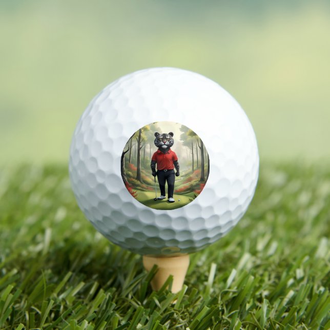 "Fore! A Black Tiger Playing Golf in the Woods" Balls (Insitu Tee)
