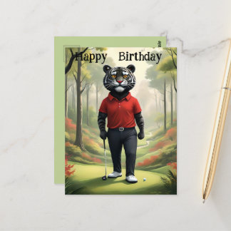 Fore: A Tiger Playing Golf, Birthday Postcard