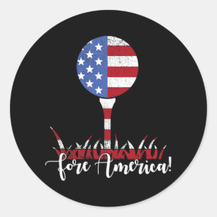 Fore America Patriotic Golf Flag Classic Round Sticker
