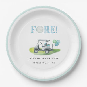 FORE Blue Mini Golf Birthday Paper Plates