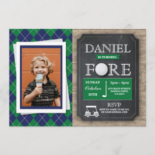 FORE Four Golf Golfing 4th Birthday Party Photo Invitation