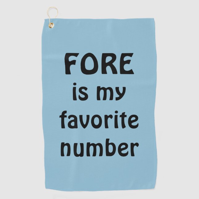 Fore Is My Favourite Number Blue Funny Golf Towel (Front)