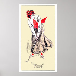 Fore! Vintage 1905 Golf Watercolor Print