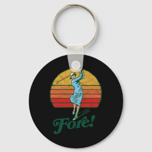 Fore! Vintage Female Golf Retro Funny Woman Golfer Key Ring