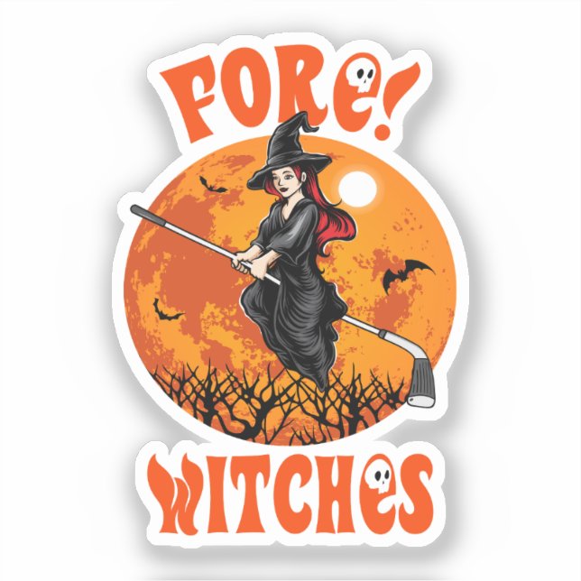 Fore! Witches Golf Stick Witch Riding Halloween (Front)