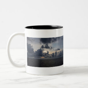 Foreboding Sunset,Puffy Clouds, North Sea. Two-Tone Coffee Mug