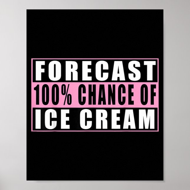 Forecast 100 Chance Of Ice Cream Funny Quote Poster (Front)
