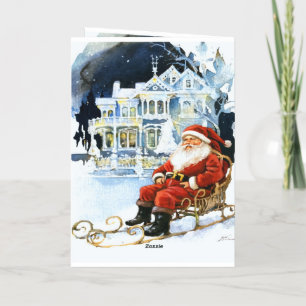 Foreground detailed Santa Claus  Sleigh Cristmas  Foil Greeting Card