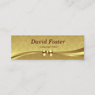 Foreign Language Tutor - Shiny Gold Damask Mini Business Card