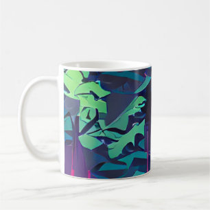 Forest abstract graphic art pink and green coffee mug