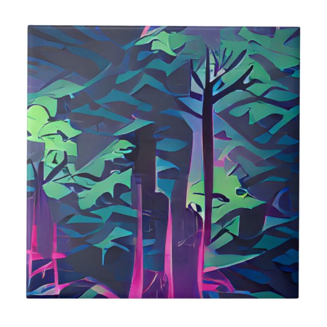 Forest abstract graphic art pink and green tile (Front)