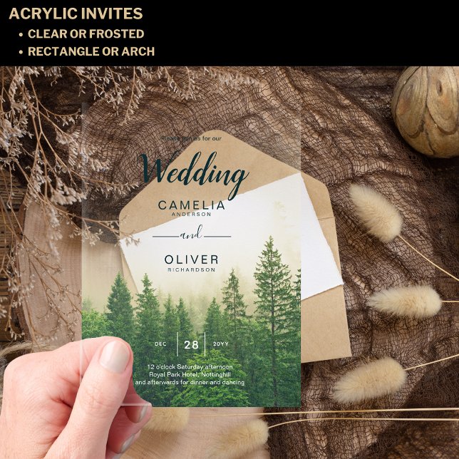 Forest Acrylic Wedding Invites Misty Pine Trees Acrylic Invitations (Creator Uploaded)