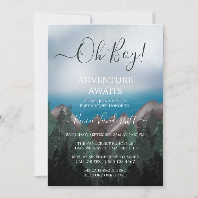 Forest Adventure Awaits Boy Baby Shower Invitation (Front)