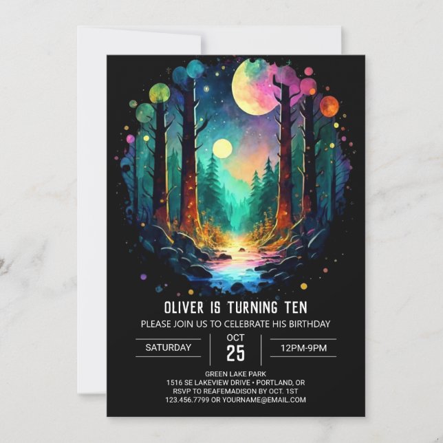 Forest Adventure Awaits Mystical Birthday Invitation (Front)