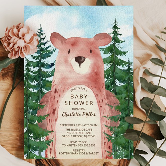 Forest Adventure Bear Boys Baby Shower Invitation (Creator Uploaded)