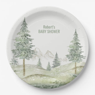 Forest adventure begins baby shower card paper plate