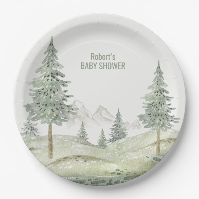 Forest adventure begins baby shower card paper plate (Front)